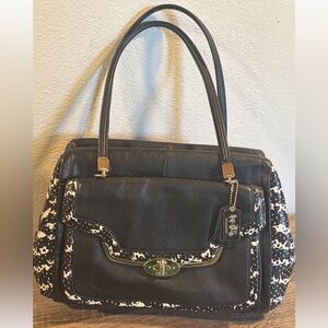COACH Madison Madeline East/West Satchel Purse Python Leather Black & White